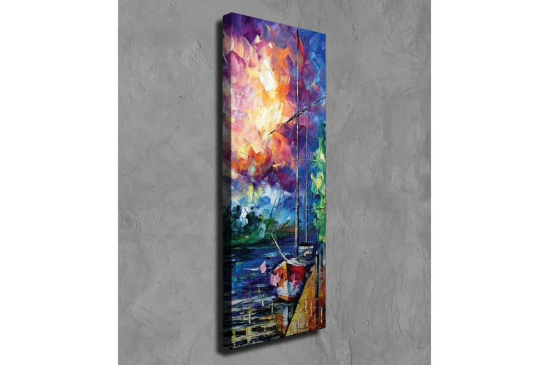 Lerretsbilde - Seilbåt ved en fargerik solnedgang - Lilla / Oransje / Blå - Innredning - Bilder & kunst - Lerretsbilder