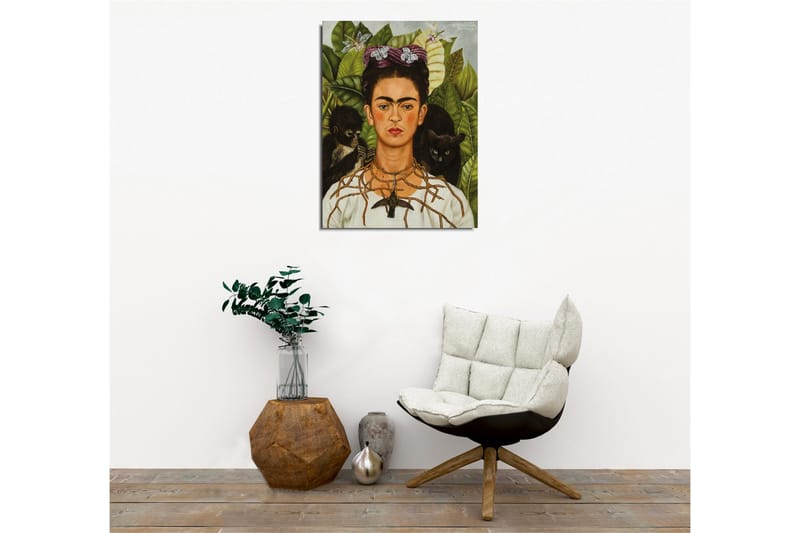 Lerretsbilde - Selvportrett med dyr og grøntområder i bakgrunnen - Grønn / Brun / Svart - Innredning - Bilder & kunst - Lerretsbilder