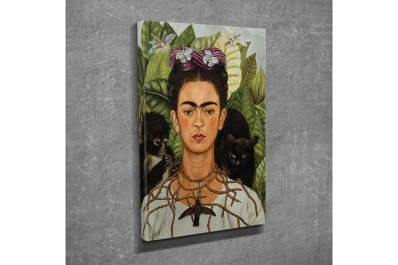 Lerretsbilde - Selvportrett med dyr og grøntområder i bakgrunnen - Grønn / Brun / Svart - Innredning - Bilder & kunst - Lerretsbilder