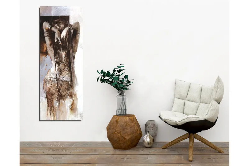 Lerretsbilde - Sensuell kvinne med oppsatt hår i en abstrakt komposisjon - Brun / Beige / Hvit - Innredning - Bilder & kunst - Lerretsbilder