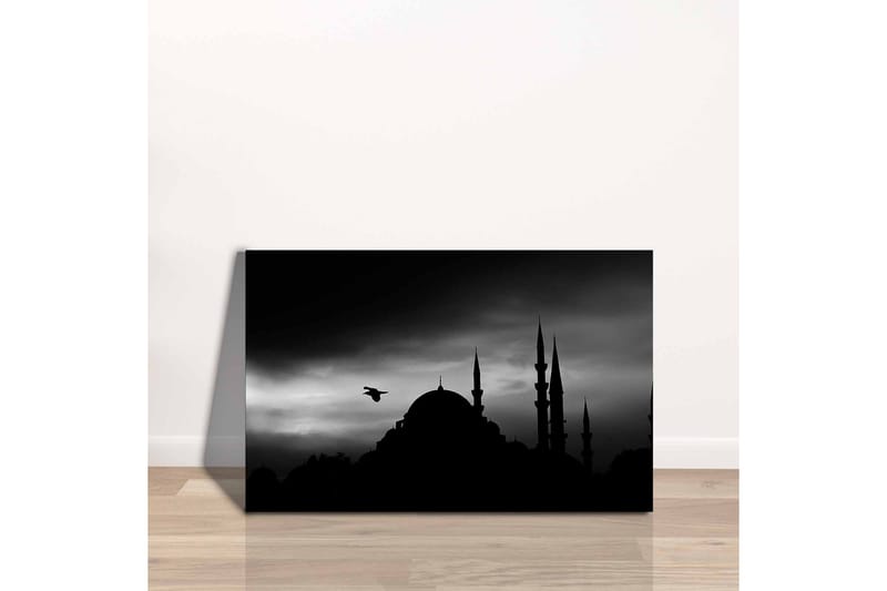 Lerretsbilde - Silhuett av en moské med spir i dramatisk himmel - Svart / Grå - Innredning - Bilder & kunst - Lerretsbilder