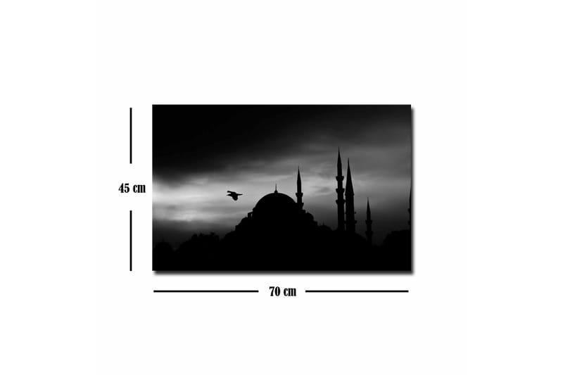 Lerretsbilde - Silhuett av en moské med spir i dramatisk himmel - Svart / Grå - Innredning - Bilder & kunst - Lerretsbilder