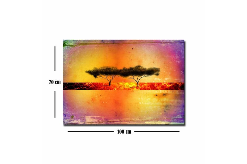 Lerretsbilde - Silhuett av trær mot en fargerik bakgrunn - Oransje / Lilla / Svart - Innredning - Bilder & kunst - Lerretsbilder