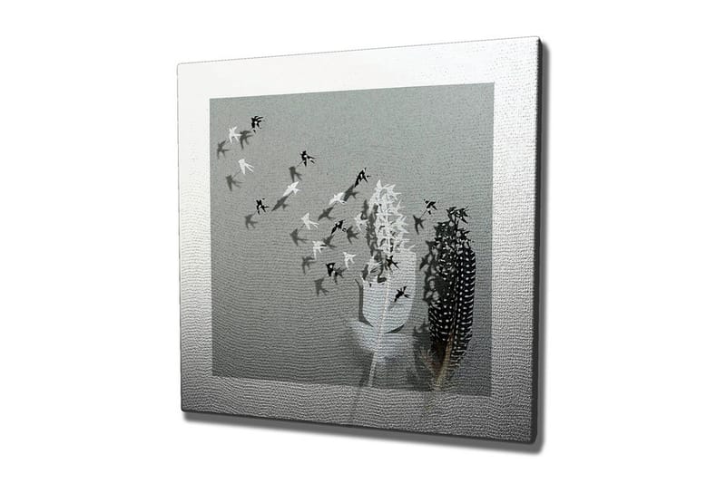 Lerretsbilde - Silhuetter av fugler som flyr bort fra en vase med fjær - Svart / Hvit / Grå - Innredning - Bilder & kunst - Lerretsbilder