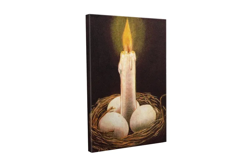 Lerretsbilde - Skinnende lys i et rede med egg, Hvit / Brun / Gul