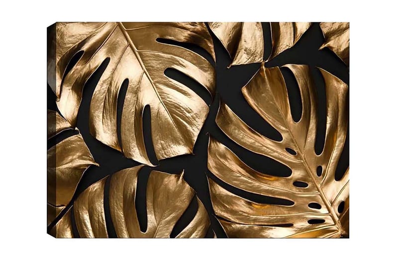 Lerretsbilde - Skinnende monsterablader i gulltoner - Gull / Svart - Innredning - Bilder & kunst - Lerretsbilder