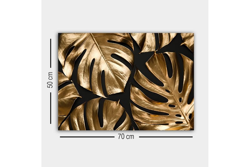 Lerretsbilde - Skinnende monsterablader i gulltoner - Gull / Svart - Innredning - Bilder & kunst - Lerretsbilder