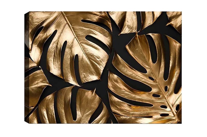 Lerretsbilde - Skinnende monsterablader i gulltoner, Gull / Svart