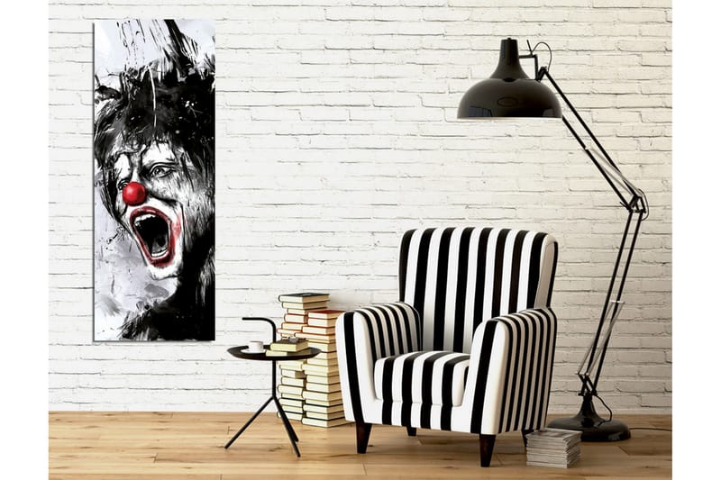 Lerretsbilde - Skrikende klovn med rød nese og dramatiske ansiktstrekk - Svart / Hvit / Rød - Innredning - Bilder & kunst - Lerretsbilder