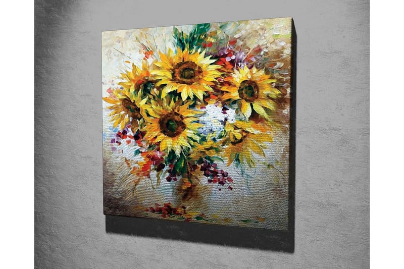 Lerretsbilde - Solsikker i en fargerik bukett - Gul / Grønn / Brun - Innredning - Bilder & kunst - Lerretsbilder