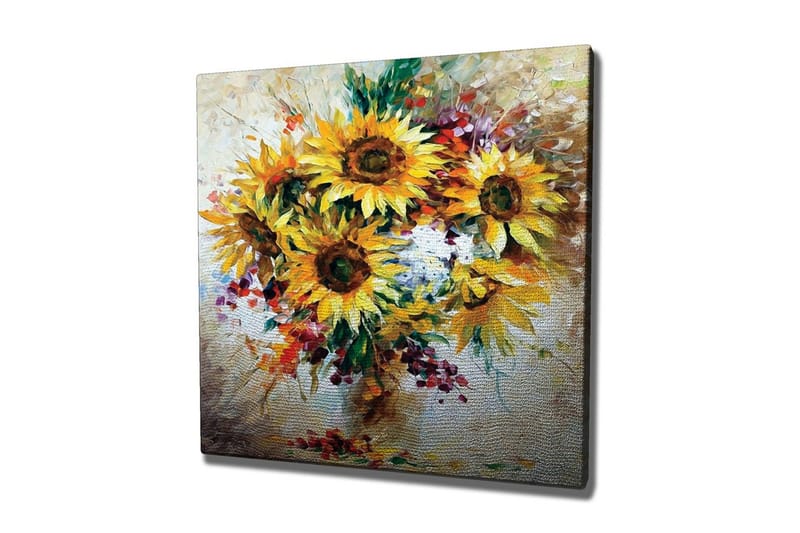Lerretsbilde - Solsikker i en fargerik bukett, Gul / Grønn / Brun