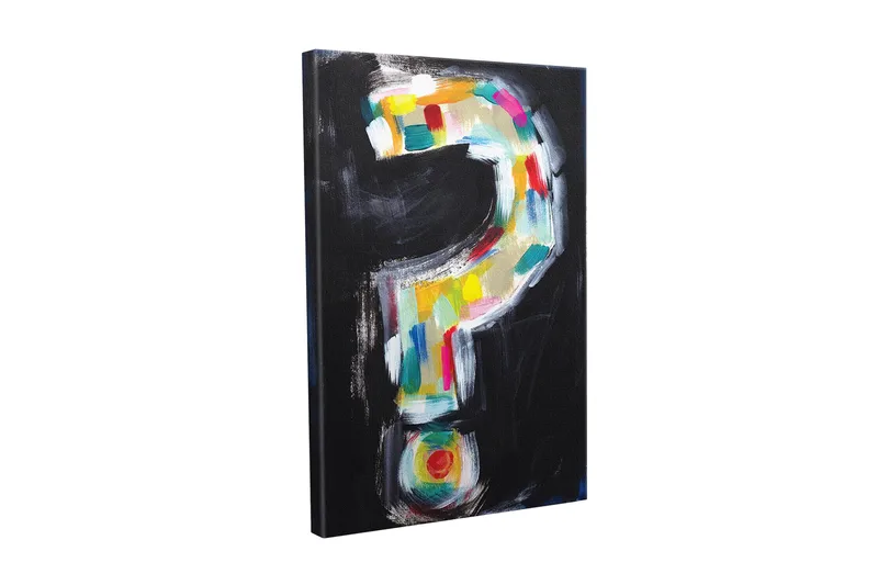 Lerretsbilde - Spørsmålstegn i fargerik stil - Svart / Hvit / Gul - Innredning - Bilder & kunst - Lerretsbilder