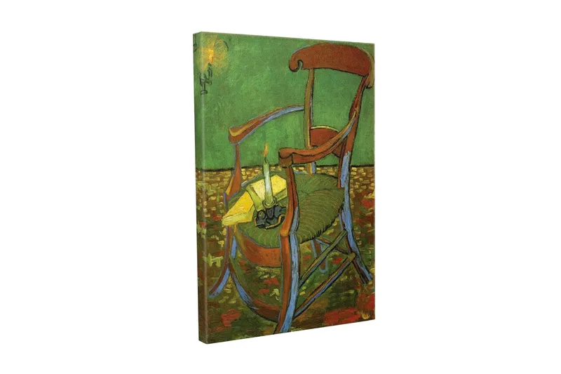 Lerretsbilde - Stående stol med tent lysestake og gul duk, Grønn / Brun / Gul