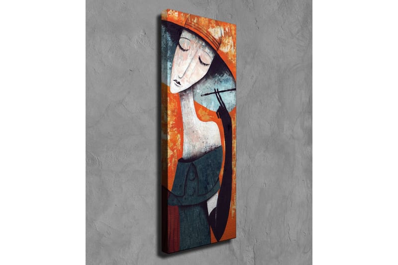 Lerretsbilde - Stilisert kvinne med hatt som holder en sigarett - Oransje / Mørk blå / Hvit - Innredning - Bilder & kunst - Lerretsbilder