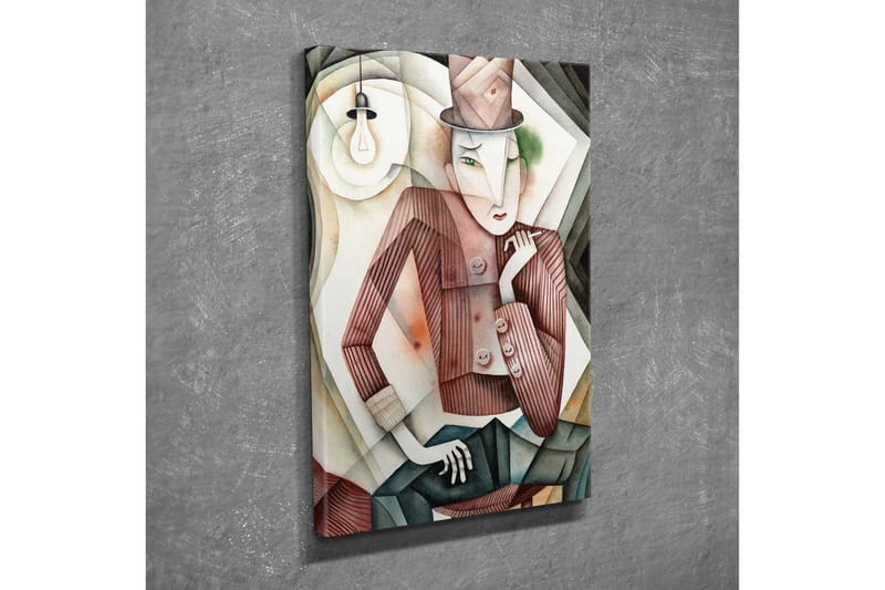 Lerretsbilde - Stilisert mann i hatt med mystisk blikk - Brun / Grønn / Beige - Innredning - Bilder & kunst - Lerretsbilder