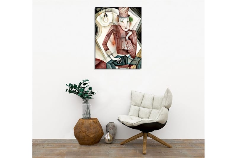 Lerretsbilde - Stilisert mann i hatt med mystisk blikk - Brun / Grønn / Beige - Innredning - Bilder & kunst - Lerretsbilder