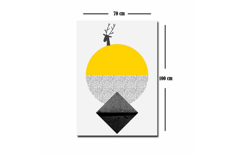 Lerretsbilde - Stilisert reinsdyr med sol og geometriske former - Gul / Svart / Hvit - Innredning - Bilder & kunst - Lerretsbilder