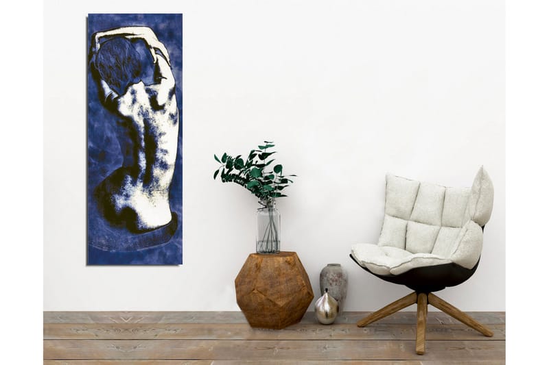 Lerretsbilde - Stilisert rygg av et nakent menneske i en elegant positur - Mørk blå / Hvit - Innredning - Bilder & kunst - Lerretsbilder