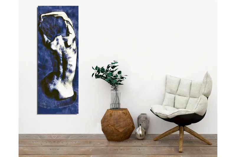 Lerretsbilde - Stilisert rygg av et nakent menneske i en elegant positur - Mørk blå / Hvit - Innredning - Bilder & kunst - Lerretsbilder