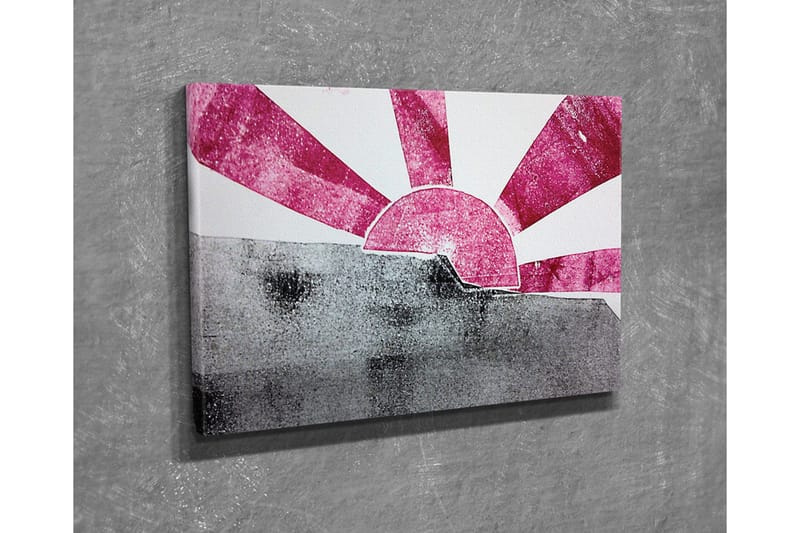 Lerretsbilde - Stilisert soloppgang med stråler i rosa og grått - Rosa / Grå - Innredning - Bilder & kunst - Lerretsbilder