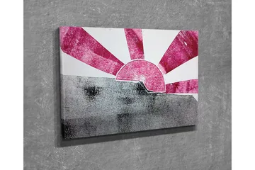 Lerretsbilde - Stilisert soloppgang med stråler i rosa og grått - Rosa / Grå - Innredning - Bilder & kunst - Lerretsbilder