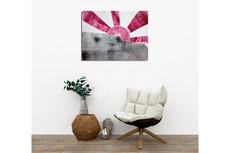 Lerretsbilde - Stilisert soloppgang med stråler i rosa og grått - Rosa / Grå - Innredning - Bilder & kunst - Lerretsbilder