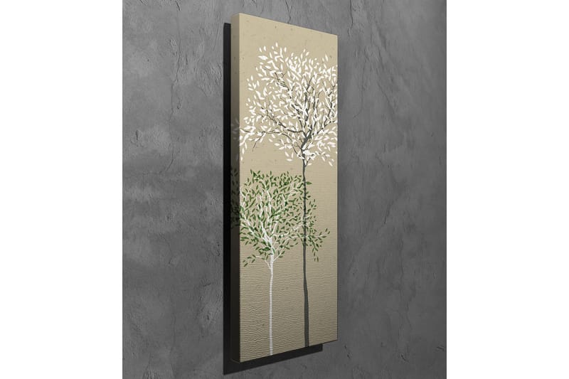 Lerretsbilde - Stiliserte trær med hvite og grønne blader på en nøytral bakgrunn - Grønn / Hvit / Beige - Innredning - Bilder & kunst - Lerretsbilder