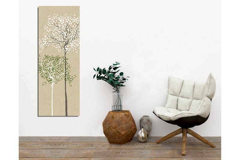 Lerretsbilde - Stiliserte trær med hvite og grønne blader på en nøytral bakgrunn - Grønn / Hvit / Beige - Innredning - Bilder & kunst - Lerretsbilder