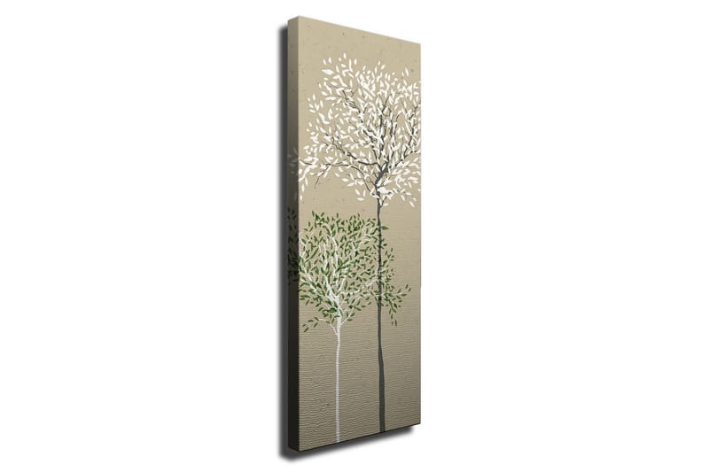 Lerretsbilde - Stiliserte trær med hvite og grønne blader på en nøytral bakgrunn, Grønn / Hvit / Beige