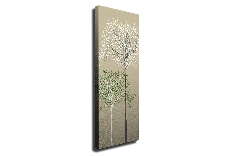 Lerretsbilde - Stiliserte trær med hvite og grønne blader på en nøytral bakgrunn, Grønn / Hvit / Beige