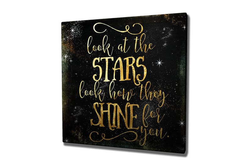 Lerretsbilde - Stjernehimmel med inspirerende tekst, Gull / Svart