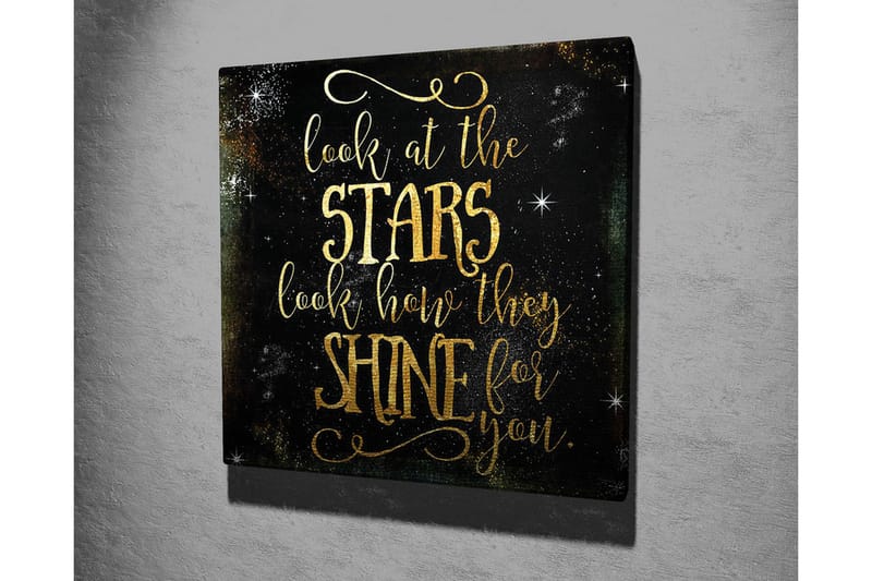 Lerretsbilde - Stjernehimmel med inspirerende tekst - Gull / Svart - Innredning - Bilder & kunst - Lerretsbilder