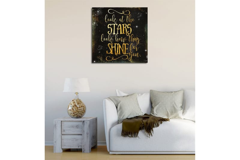 Lerretsbilde - Stjernehimmel med inspirerende tekst - Gull / Svart - Innredning - Bilder & kunst - Lerretsbilder