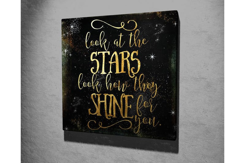Lerretsbilde - Stjernehimmel med inspirerende tekst - Gull / Svart - Innredning - Bilder & kunst - Lerretsbilder