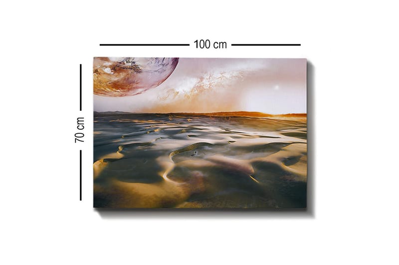 Lerretsbilde - Storslått ørkenlandskap med en planet i bakgrunnen - Gull / Brun / Oransje - Innredning - Bilder & kunst - Lerretsbilder