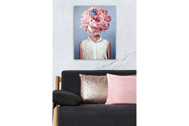 Lerretsbilde - Storslått blomst som erstatter hodet til en kvinne - Lys rosa / Blå / Hvit - Innredning - Bilder & kunst - Lerretsbilder