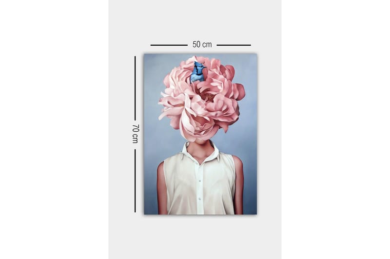 Lerretsbilde - Storslått blomst som erstatter hodet til en kvinne - Lys rosa / Blå / Hvit - Innredning - Bilder & kunst - Lerretsbilder