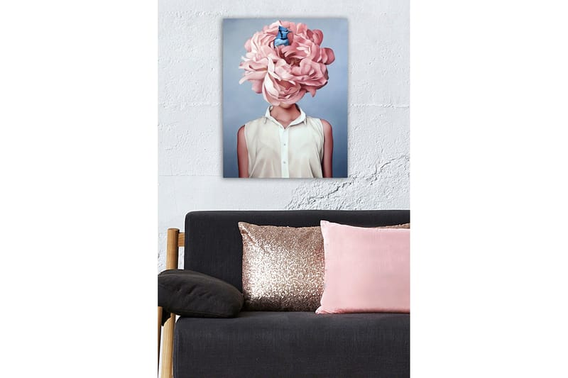 Lerretsbilde - Storslått blomst som erstatter hodet til en kvinne - Lys rosa / Blå / Hvit - Innredning - Bilder & kunst - Lerretsbilder