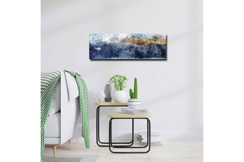 Lerretsbilde - Storslått fjellandskap med snødekte topper - Mørk blå / Grå / Gull - Innredning - Bilder & kunst - Lerretsbilder
