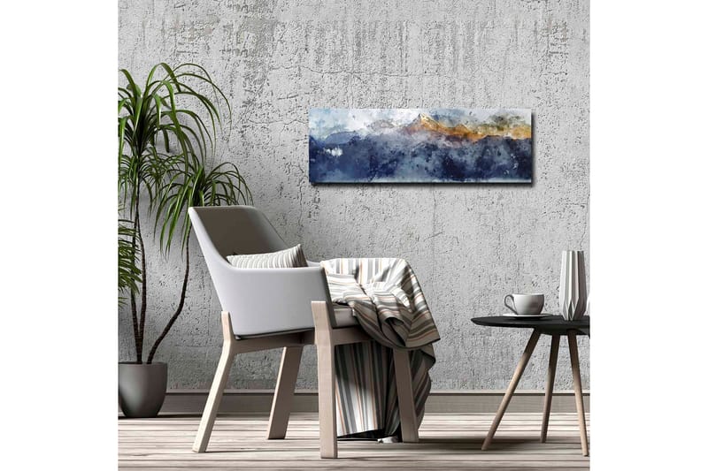 Lerretsbilde - Storslått fjellandskap med snødekte topper - Mørk blå / Grå / Gull - Innredning - Bilder & kunst - Lerretsbilder