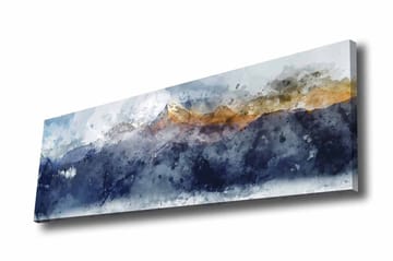 Lerretsbilde - Storslått fjellandskap med snødekte topper - Mørk blå / Grå / Gull - Innredning - Bilder & kunst - Lerretsbilder