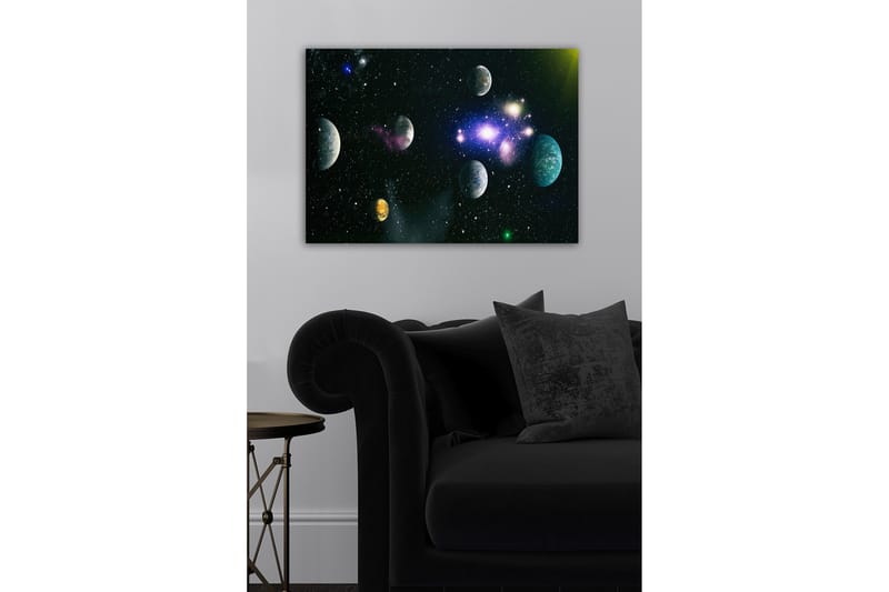 Lerretsbilde - Storslått romscene med flere planeter og stjerner - Blå / Grønn / Lilla - Innredning - Bilder & kunst - Lerretsbilder