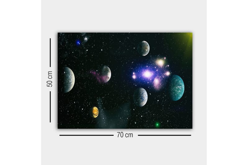 Lerretsbilde - Storslått romscene med flere planeter og stjerner - Blå / Grønn / Lilla - Innredning - Bilder & kunst - Lerretsbilder