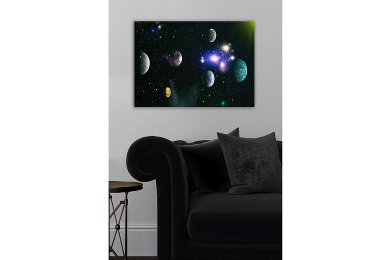 Lerretsbilde - Storslått romscene med flere planeter og stjerner - Blå / Grønn / Lilla - Innredning - Bilder & kunst - Lerretsbilder