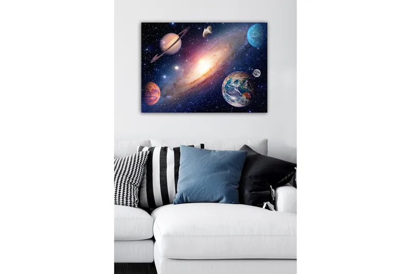 Lerretsbilde - Storslått romscene med planeter og galakser - Blå / Lilla / Oransje - Innredning - Bilder & kunst - Lerretsbilder