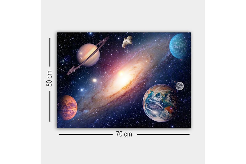 Lerretsbilde - Storslått romscene med planeter og galakser - Blå / Lilla / Oransje - Innredning - Bilder & kunst - Lerretsbilder