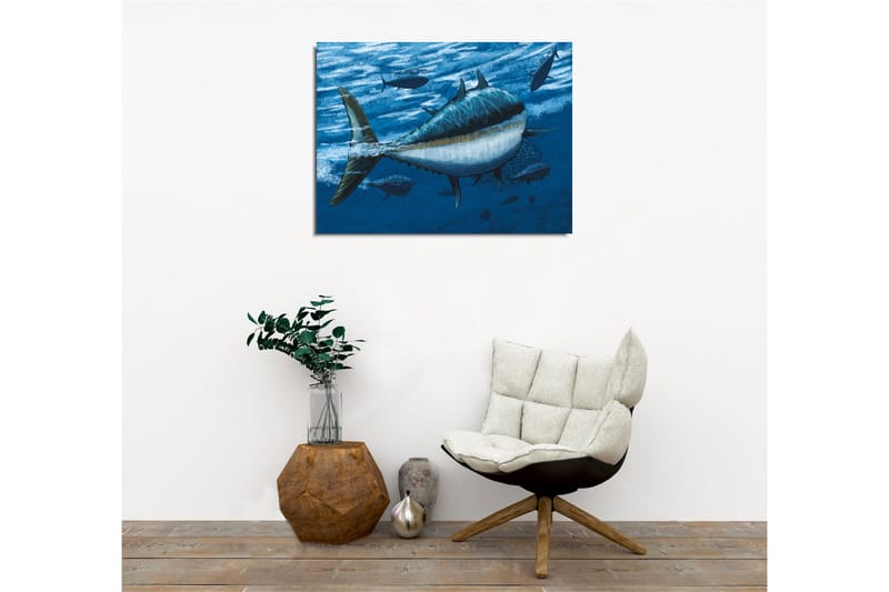 Lerretsbilde - Svømmende tunfisk i dypblått hav - Mørk blå / Lys blå / Hvit - Innredning - Bilder & kunst - Lerretsbilder