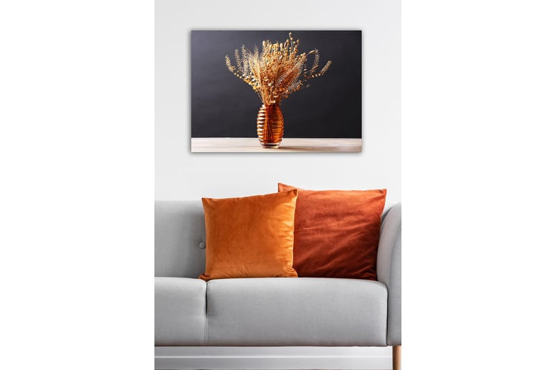 Lerretsbilde - Tørkede blomster i en elegant glassvase - Gull / Brun / Beige - Innredning - Bilder & kunst - Lerretsbilder