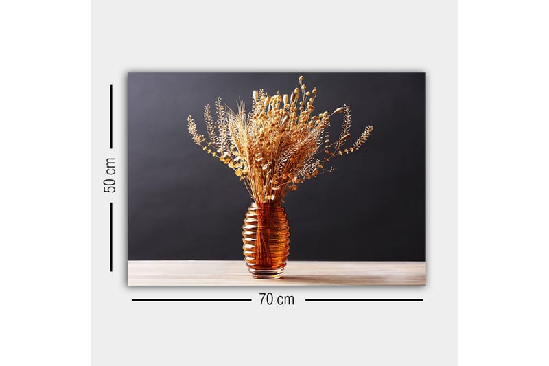 Lerretsbilde - Tørkede blomster i en elegant glassvase - Gull / Brun / Beige - Innredning - Bilder & kunst - Lerretsbilder