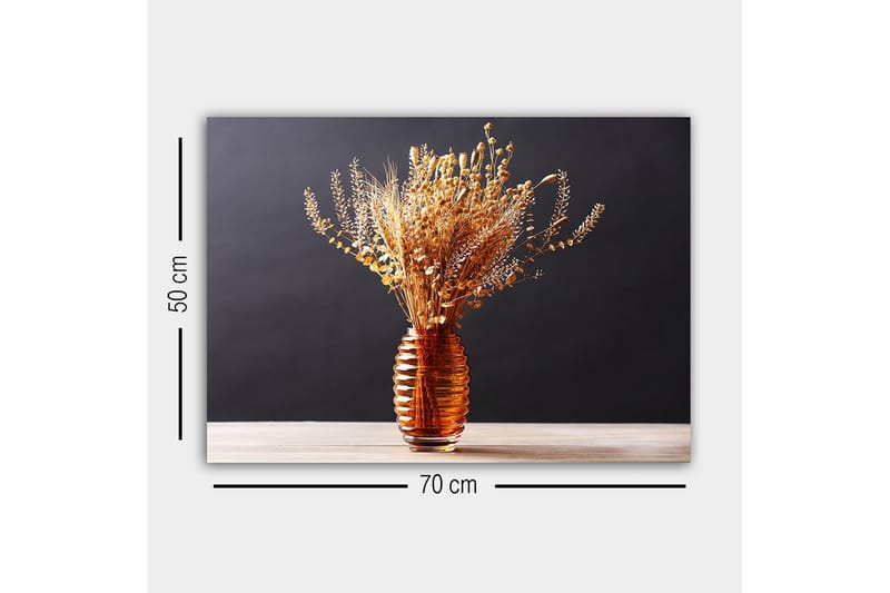 Lerretsbilde - Tørkede blomster i en elegant glassvase - Gull / Brun / Beige - Innredning - Bilder & kunst - Lerretsbilder